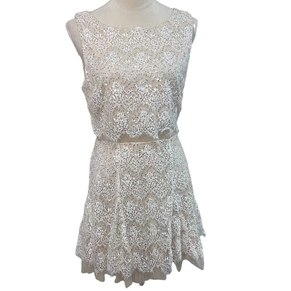 B. Darlin white lace gold sequins sparkly formal prom mini dress 7 Fairycore - Picture 1 of 8